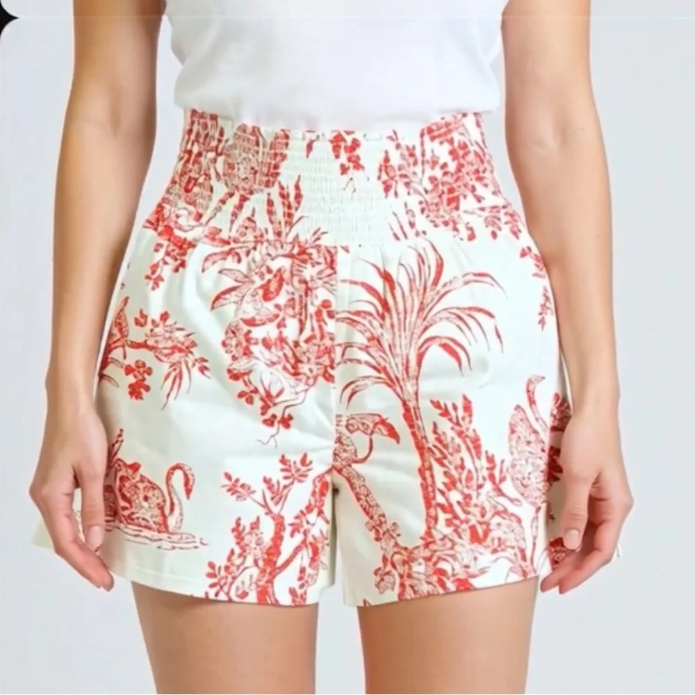 Sachin + Babi Vivi Red Toile Shorts XS, S, M Smocked High Waist 100% Cotton NWT